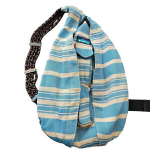 Kavu Women Interwoven Rope Bag Sling Pack Prism Stripe Blue White Zip Pocket